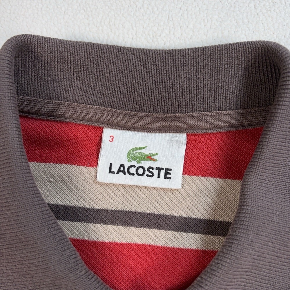Lacoste Polo Shirt Men's S / 3 Red Stripe Logo 100% Cotton Button Shirt - Picture 3 of 15